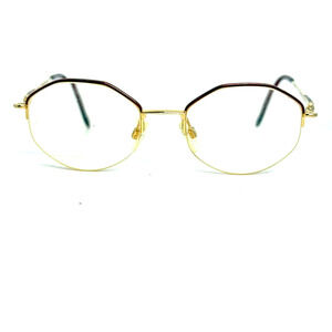 Tura‎ Eyeglasses Frame Y038 Women's Gold Burgundy Half Rim Rectangular H20349